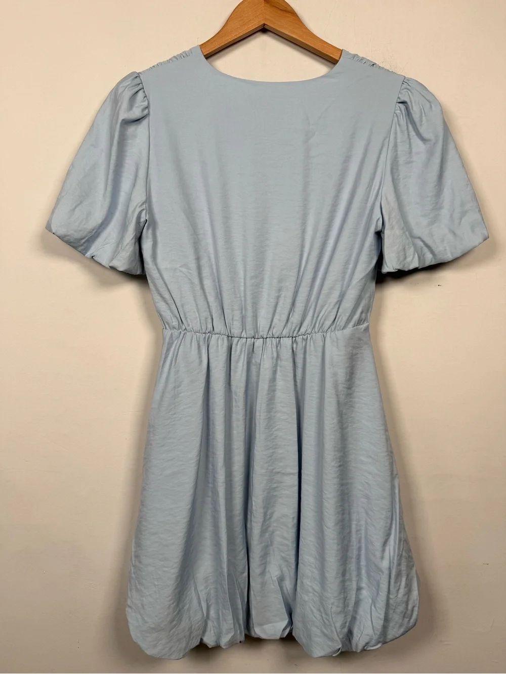 PRETTYGARDEN Sky Blue Puff Sleeve V-Neck Wrap Mini Dress Size S Great Condition - Picture 8 of 15